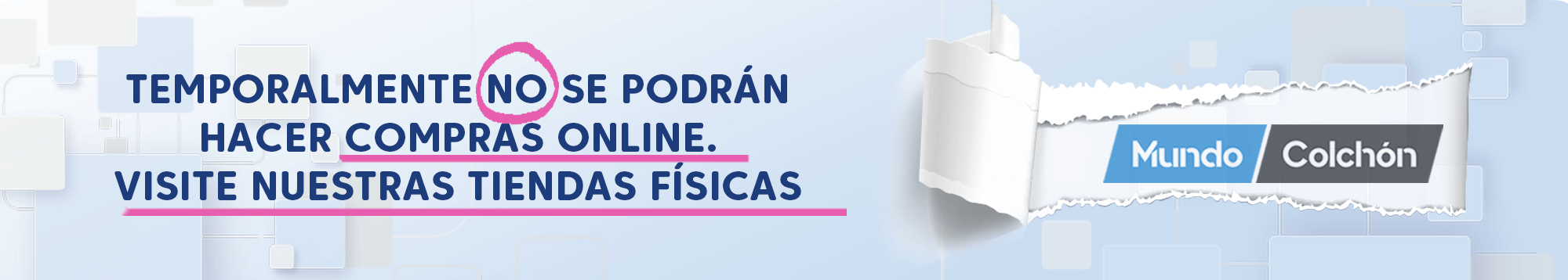 Banner informando sobre la suspensión de compras en la página web.